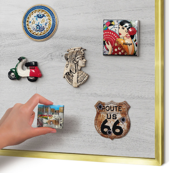 Metal magnet board with a gold frame Wooden structure