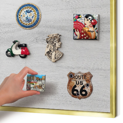 Metal magnet board with a gold frame Wooden structure