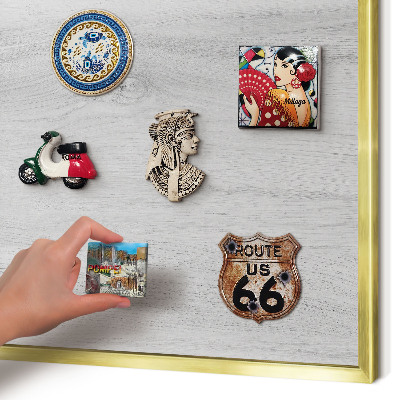 Metal magnet board with a gold frame Wooden structure