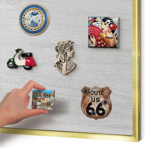 Metal magnet board with a gold frame Wooden structure