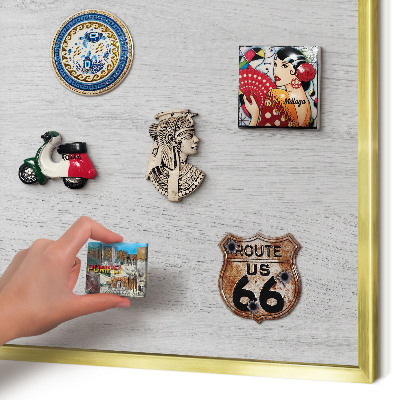 Metal magnet board with a gold frame Wooden structure