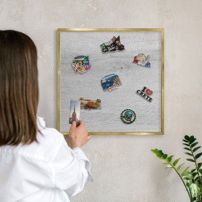 Metal magnet board with a gold frame Wooden structure