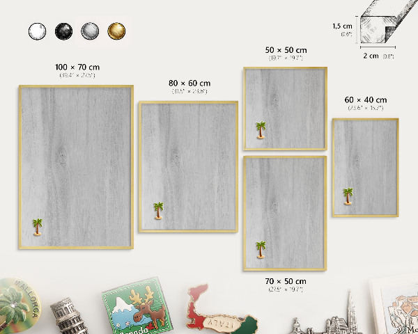 Metal magnet board with a gold frame Wooden structure