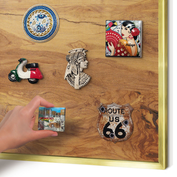 Magnetic board for magnets in a gold frame Natural wood