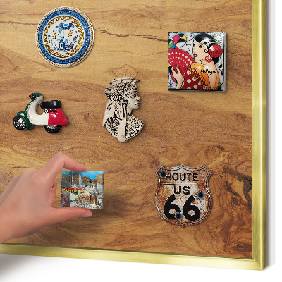 Magnetic board for magnets in a gold frame Natural wood