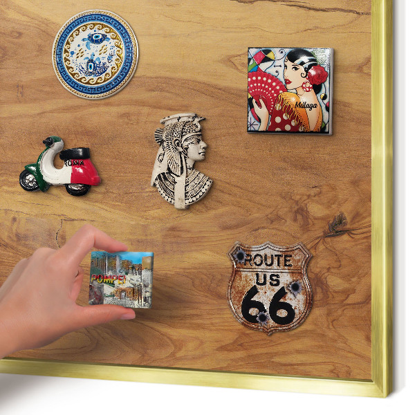Magnetic board for magnets in a gold frame Natural wood