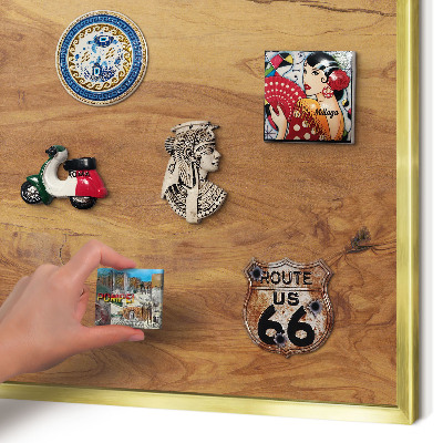 Magnetic board for magnets in a gold frame Natural wood