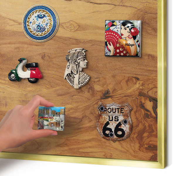 Magnetic board for magnets in a gold frame Natural wood