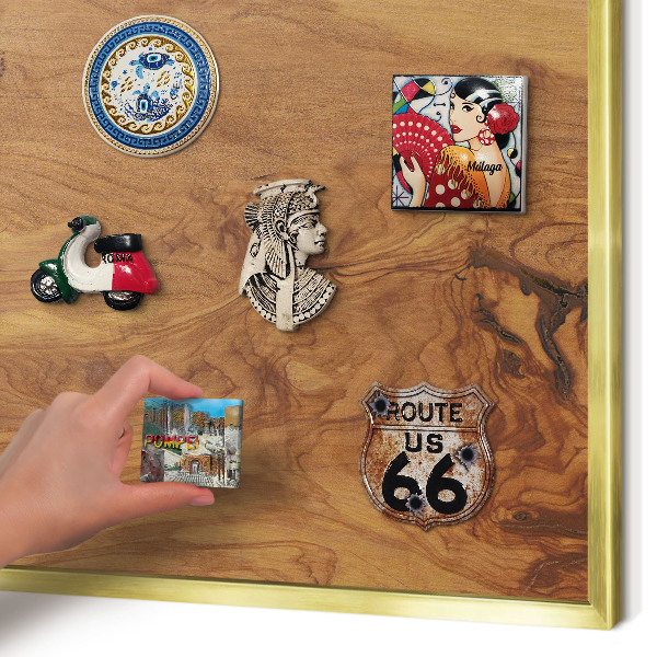 Magnetic board for magnets in a gold frame Natural wood
