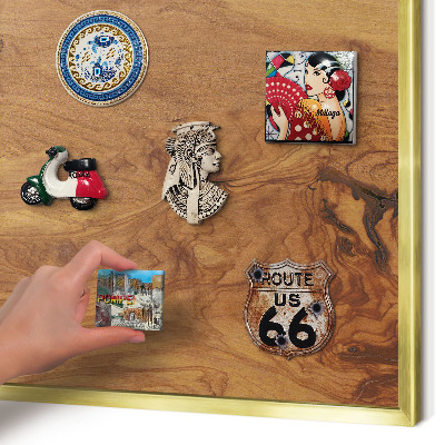 Magnetic board for magnets in a gold frame Natural wood