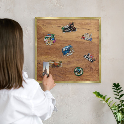 Magnetic board for magnets in a gold frame Natural wood