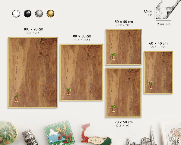 Magnetic board for magnets in a gold frame Natural wood