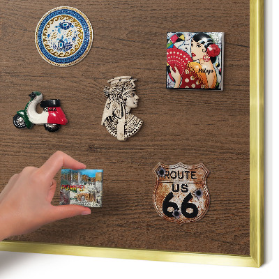 Magnetic board for magnets in a gold frame Wooden texture