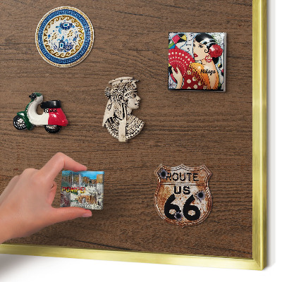 Magnetic board for magnets in a gold frame Wooden texture