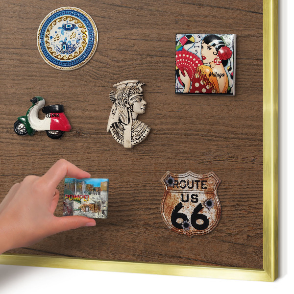 Magnetic board for magnets in a gold frame Wooden texture