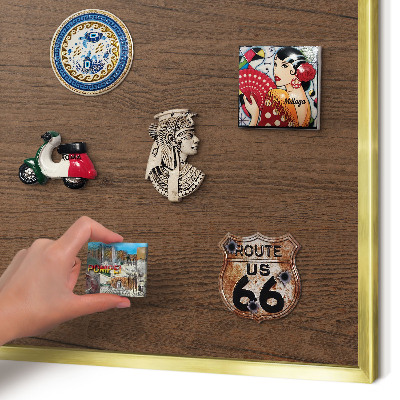 Magnetic board for magnets in a gold frame Wooden texture