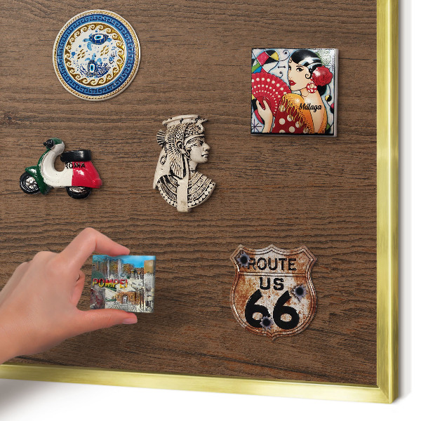 Magnetic board for magnets in a gold frame Wooden texture