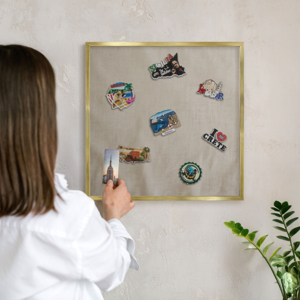Metal magnet board with a gold frame Beige calm