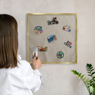 Metal magnet board with a gold frame Beige calm