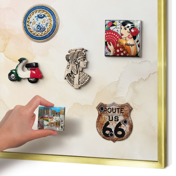Metal magnet board with a gold frame Pastel peace