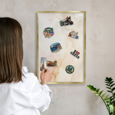 Metal magnet board with a gold frame Pastel peace