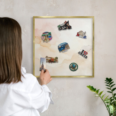 Metal magnet board with a gold frame Pastel peace