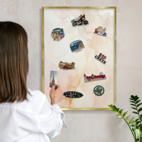 Metal magnet board with a gold frame Pastel peace