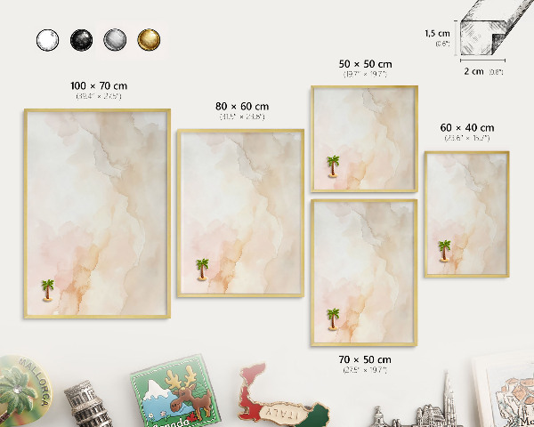 Metal magnet board with a gold frame Pastel peace