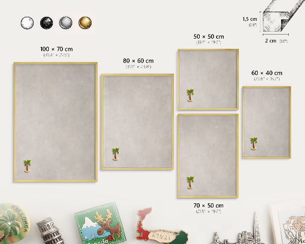 Magnetic board for magnets in a gold frame Gray elegance