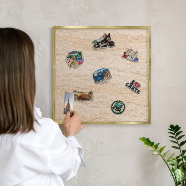 Metal magnet board with a gold frame Natural elegance