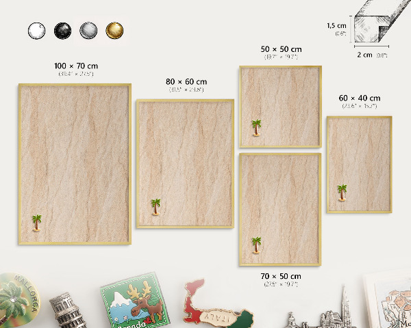 Metal magnet board with a gold frame Natural elegance