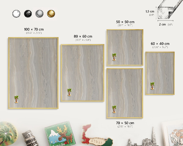 Metal magnet board with a gold frame Marble texture