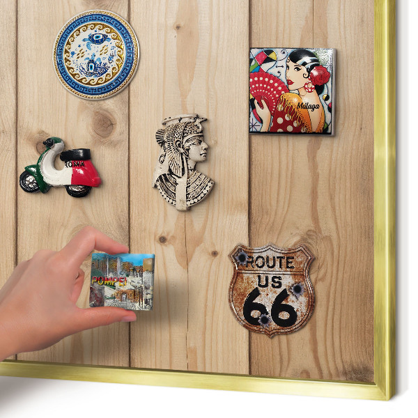Magnetic board for magnets in a gold frame Wooden texture