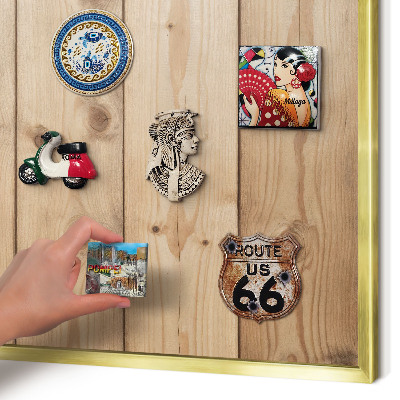 Magnetic board for magnets in a gold frame Wooden texture