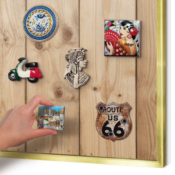 Magnetic board for magnets in a gold frame Wooden texture