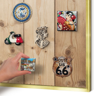 Magnetic board for magnets in a gold frame Wooden texture