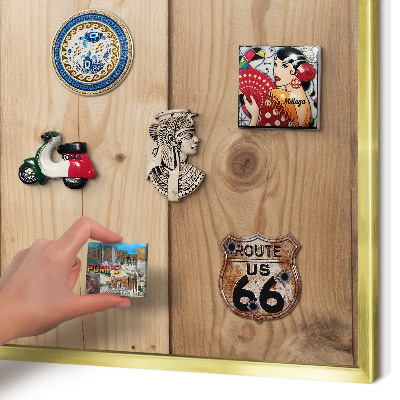 Magnetic board for magnets in a gold frame Wooden texture