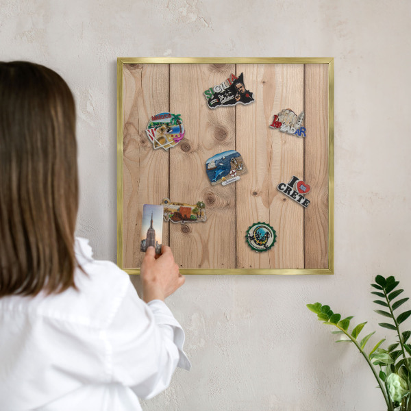 Magnetic board for magnets in a gold frame Wooden texture