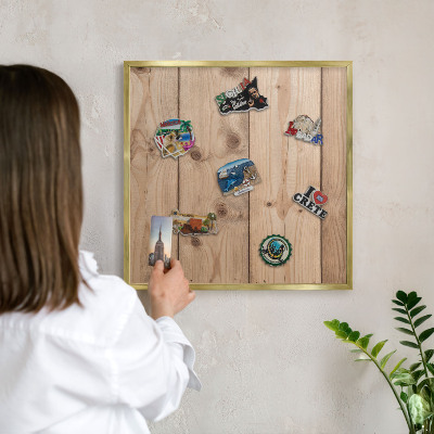 Magnetic board for magnets in a gold frame Wooden texture