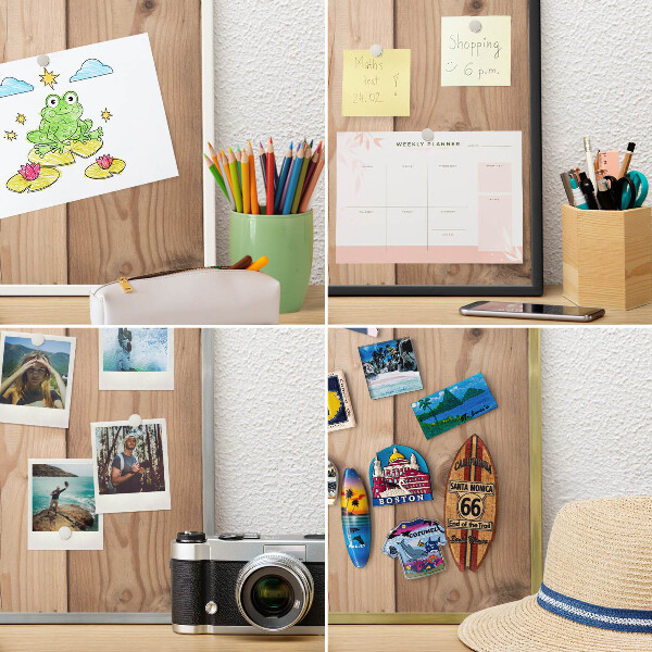 Magnetic board for magnets in a gold frame Wooden texture