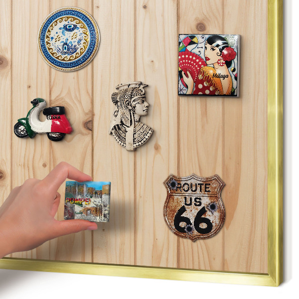 Metal magnet board with a gold frame Wooden pattern