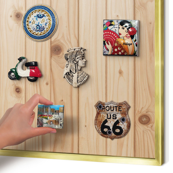 Metal magnet board with a gold frame Wooden pattern