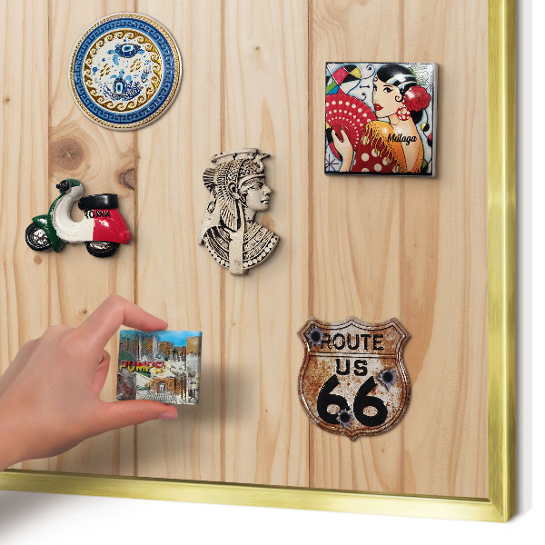 Metal magnet board with a gold frame Wooden pattern