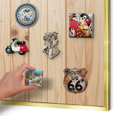 Metal magnet board with a gold frame Wooden pattern
