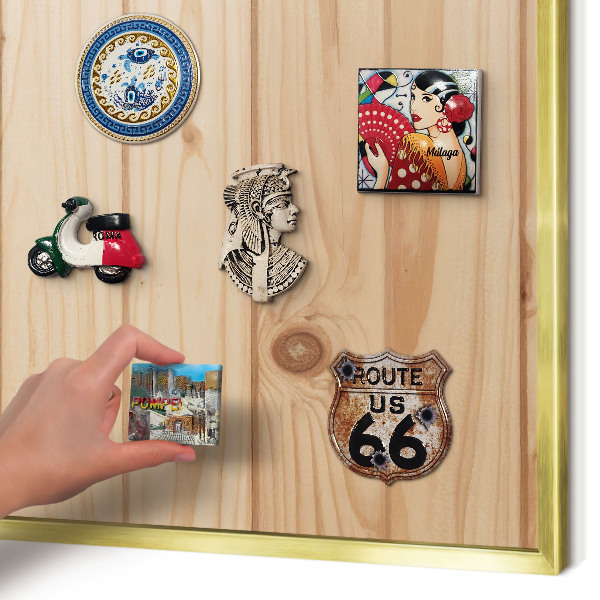 Metal magnet board with a gold frame Wooden pattern
