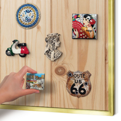 Metal magnet board with a gold frame Wooden pattern