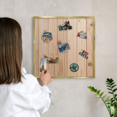Metal magnet board with a gold frame Wooden pattern