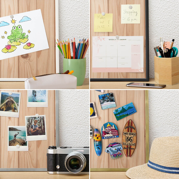 Metal magnet board with a gold frame Wooden pattern