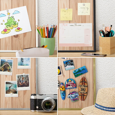 Metal magnet board with a gold frame Wooden pattern