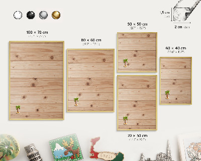 Metal magnet board with a gold frame Wooden pattern